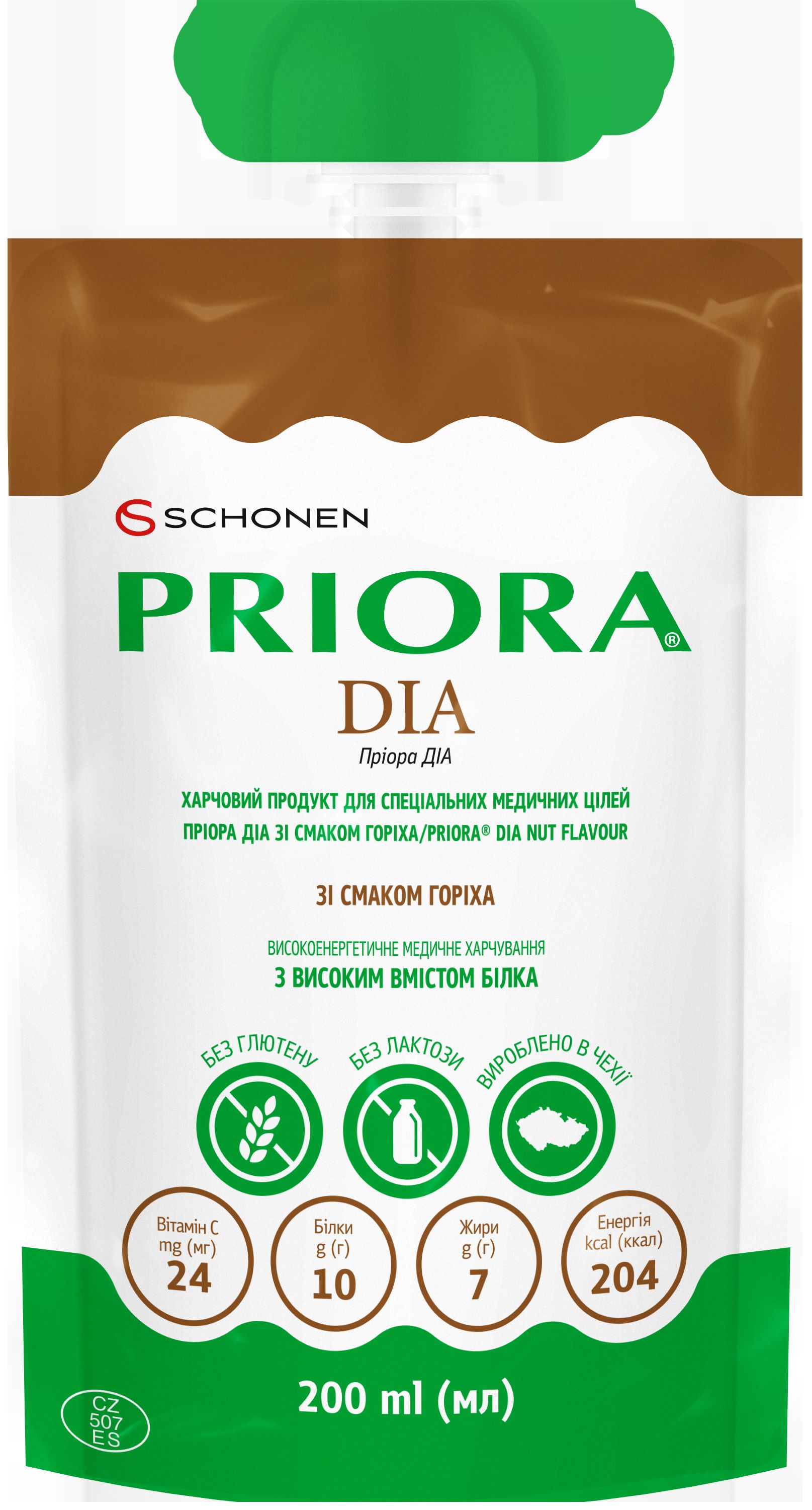 Харчовий продукт для спеціальних медичних цілей ПРІОРА ДІА/PRIORA DIA зі смаком горіха, 200 ml (мл)